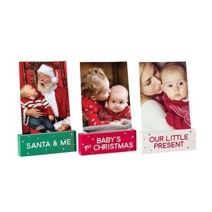 Set of (3) Baby Wooden Christmas Photo Frame stand